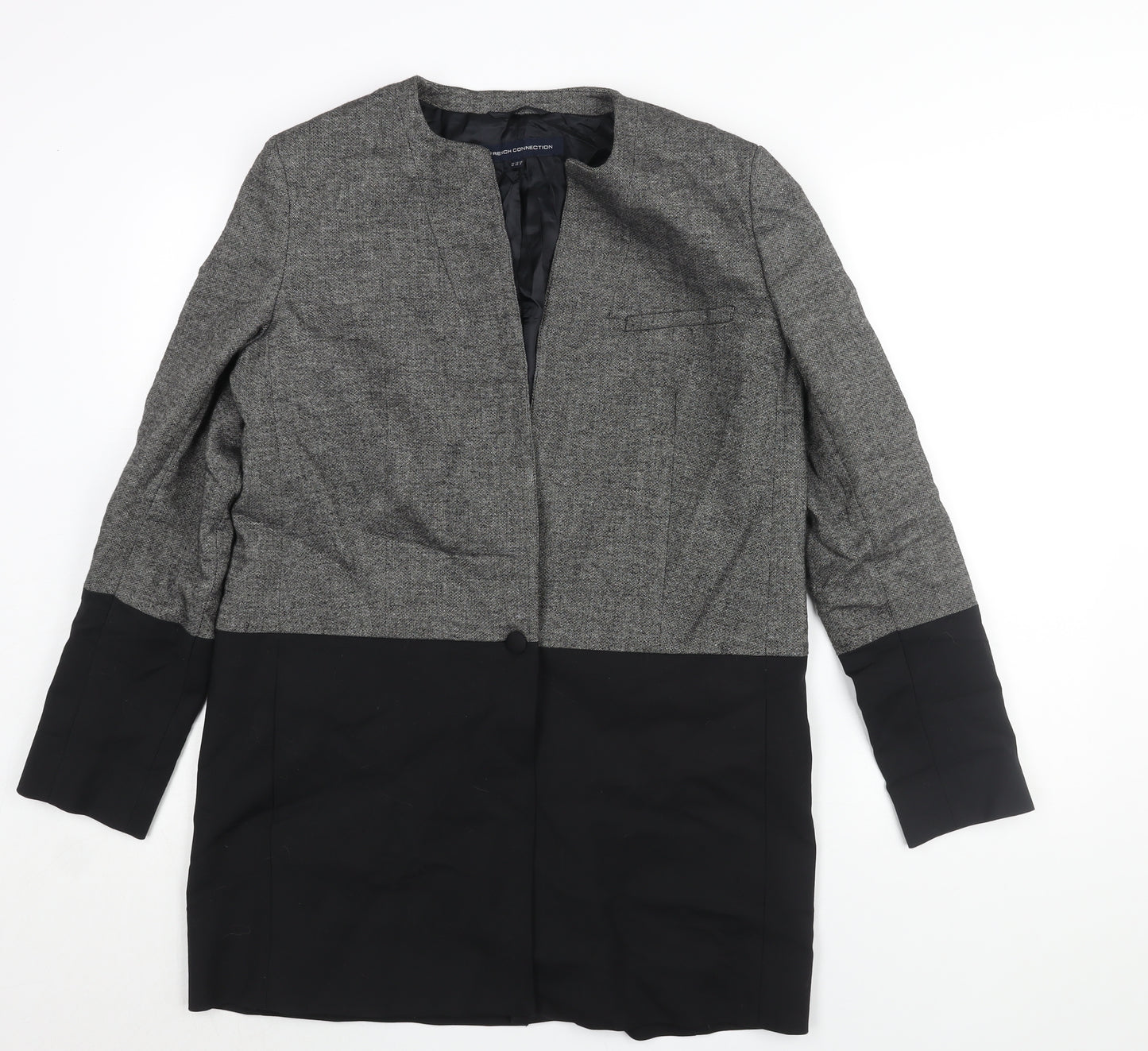 French Connection Womens Grey Overcoat Coat Size 12 Button - Colourblock