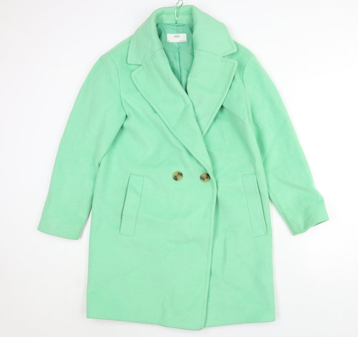 Marks and Spencer Womens Green Overcoat Coat Size 8 Button