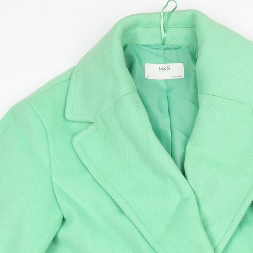 Marks and Spencer Womens Green Overcoat Coat Size 8 Button