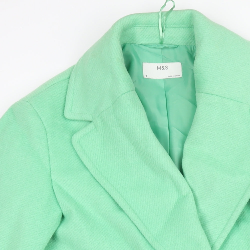 Marks and Spencer Womens Green Overcoat Coat Size 8 Button