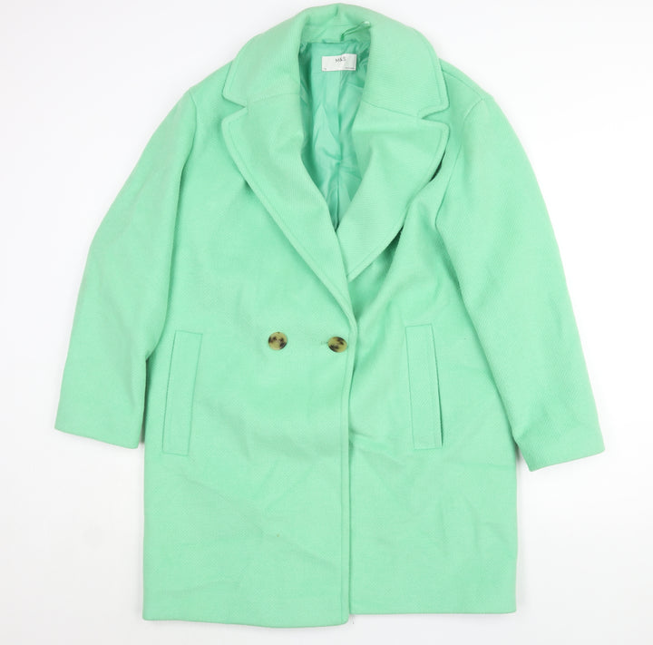 Marks and Spencer Womens Green Overcoat Coat Size 12 Button