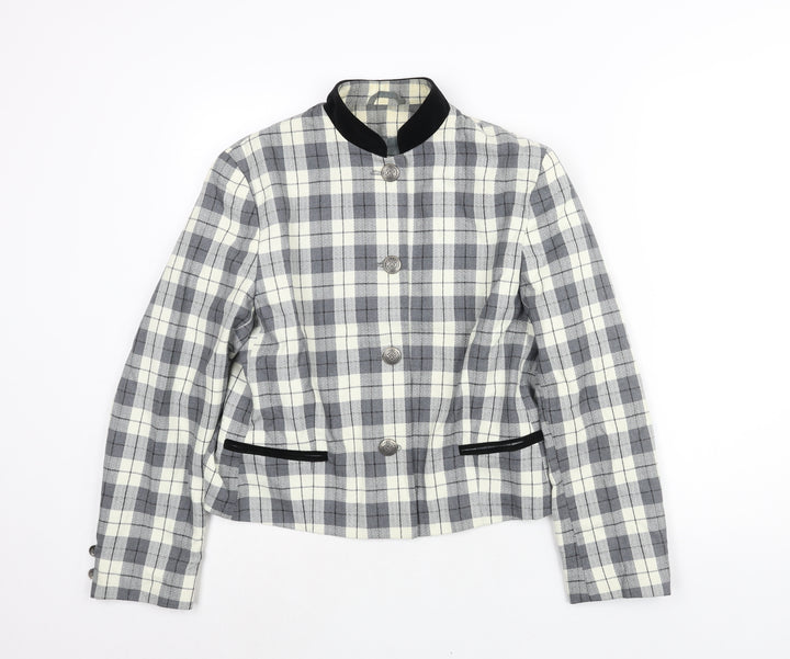 First Avenue Womens Grey Check Jacket Size 14 Button - Velvet Collar