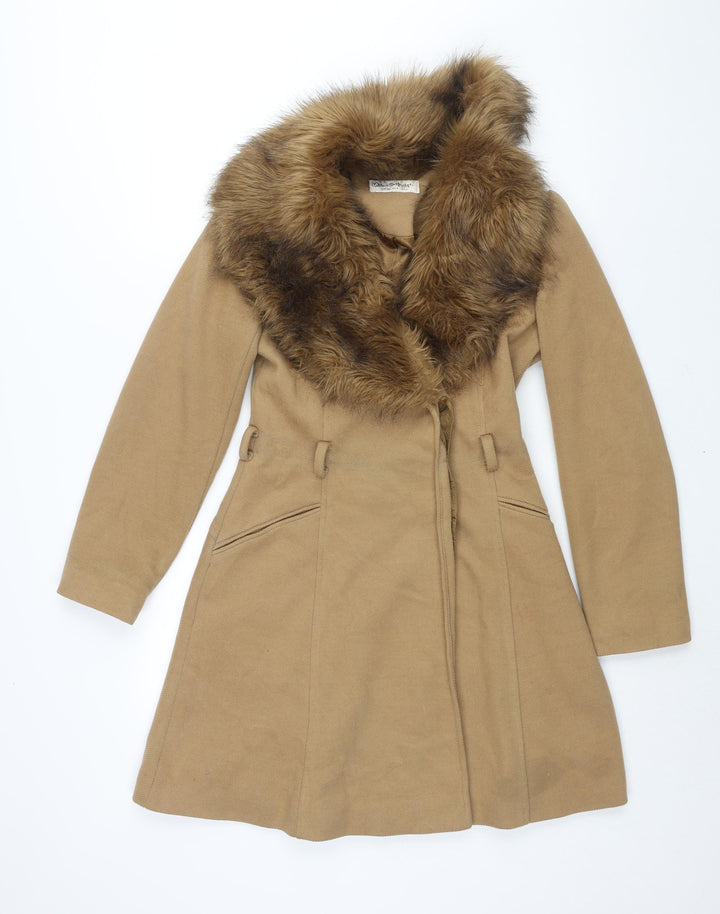 Miss Selfridge Womens Brown Overcoat Coat Size 8 Button - Faux Fur Collar