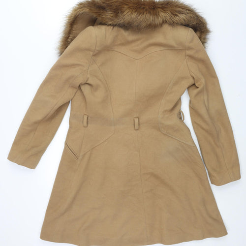 Miss Selfridge Womens Brown Overcoat Coat Size 8 Button - Faux Fur Collar