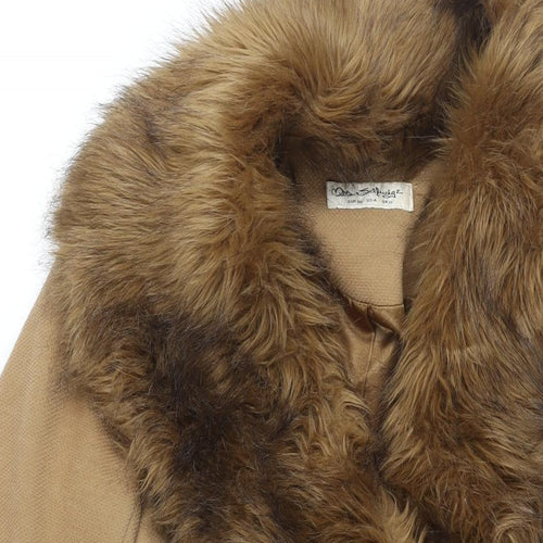 Miss Selfridge Womens Brown Overcoat Coat Size 8 Button - Faux Fur Collar