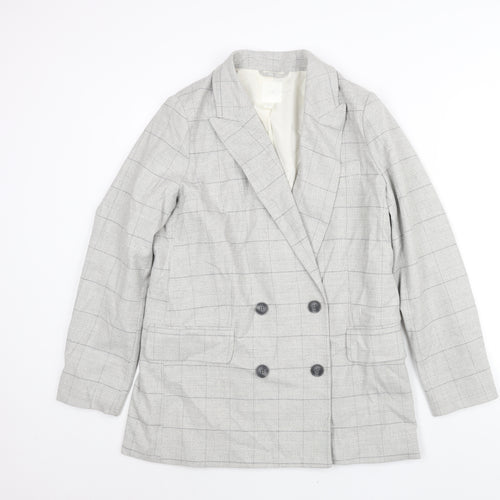 H&M Womens Green Check Polyester Jacket Suit Jacket Size M