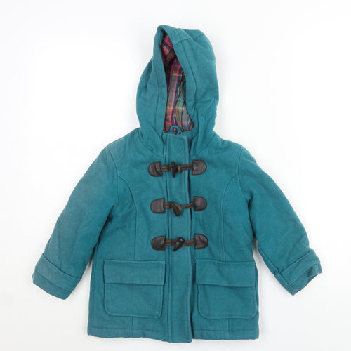 Marks and Spencer Girls Blue Parka Coat Size 3-4 Years Zip - Hooded Toggle