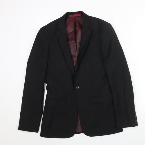 Topman Mens Black Polyester Jacket Suit Jacket Size 34 Regular