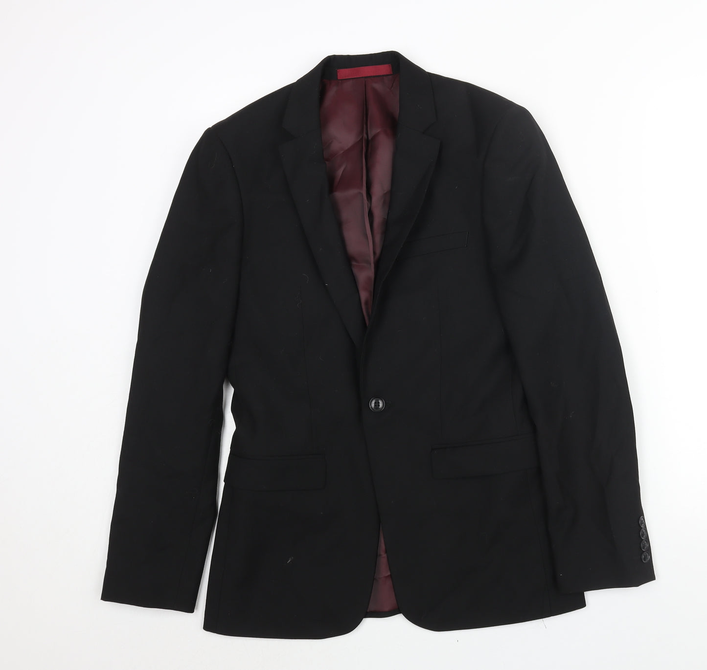 Topman Mens Black Polyester Jacket Suit Jacket Size 34 Regular