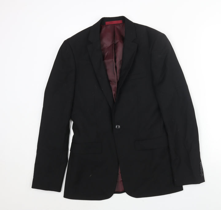 Topman Mens Black Polyester Jacket Suit Jacket Size 34 Regular