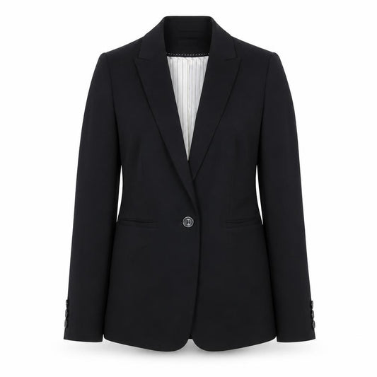 Front view of Marks & Spencer women’s black polyester jacket suit jacket, size UK 10