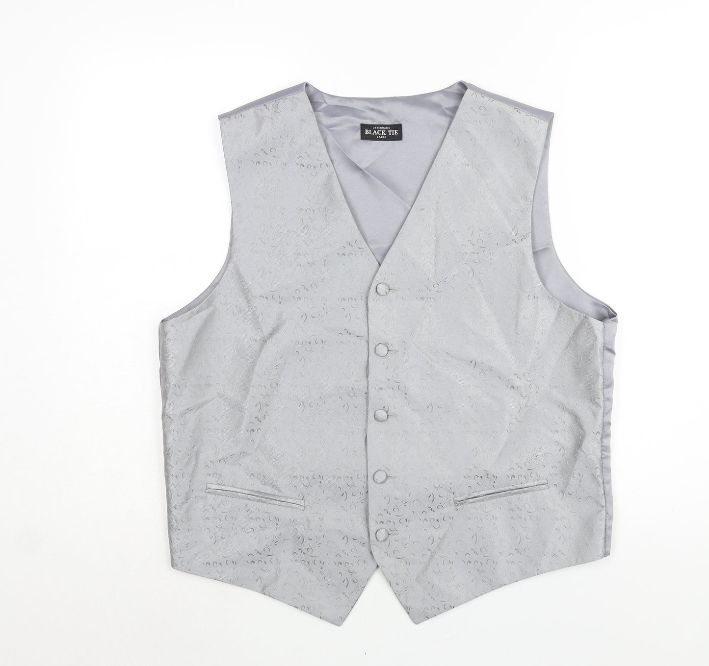 Debenhams Mens Silver Geometric Polyester Jacket Suit Waistcoat Size L Regular