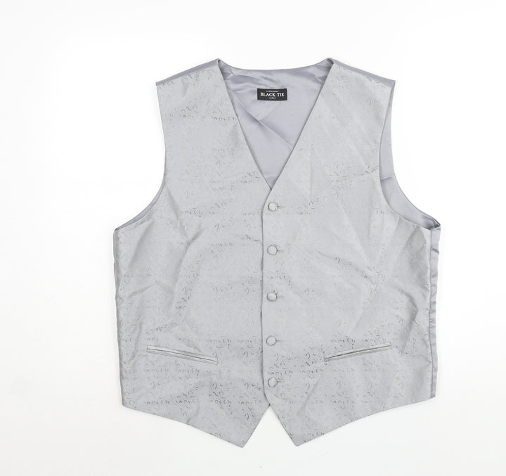 Debenhams Mens Silver Geometric Polyester Jacket Suit Waistcoat Size L Regular