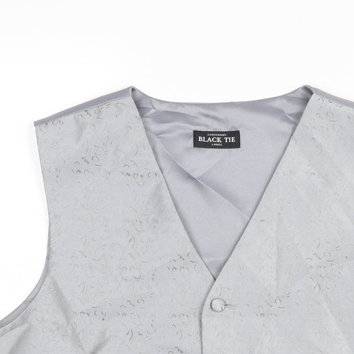 Debenhams Mens Silver Geometric Polyester Jacket Suit Waistcoat Size L Regular