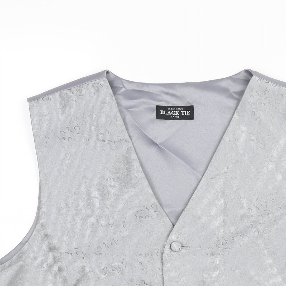 Debenhams Mens Silver Geometric Polyester Jacket Suit Waistcoat Size L Regular