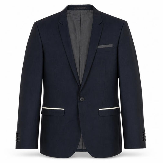 Front view of Next men’s blue polyester jacket suit jacket, size 36, regular