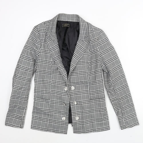 Lipsy Womens Black Check Jacket Blazer Size 16 Hook & Eye - Button Detail
