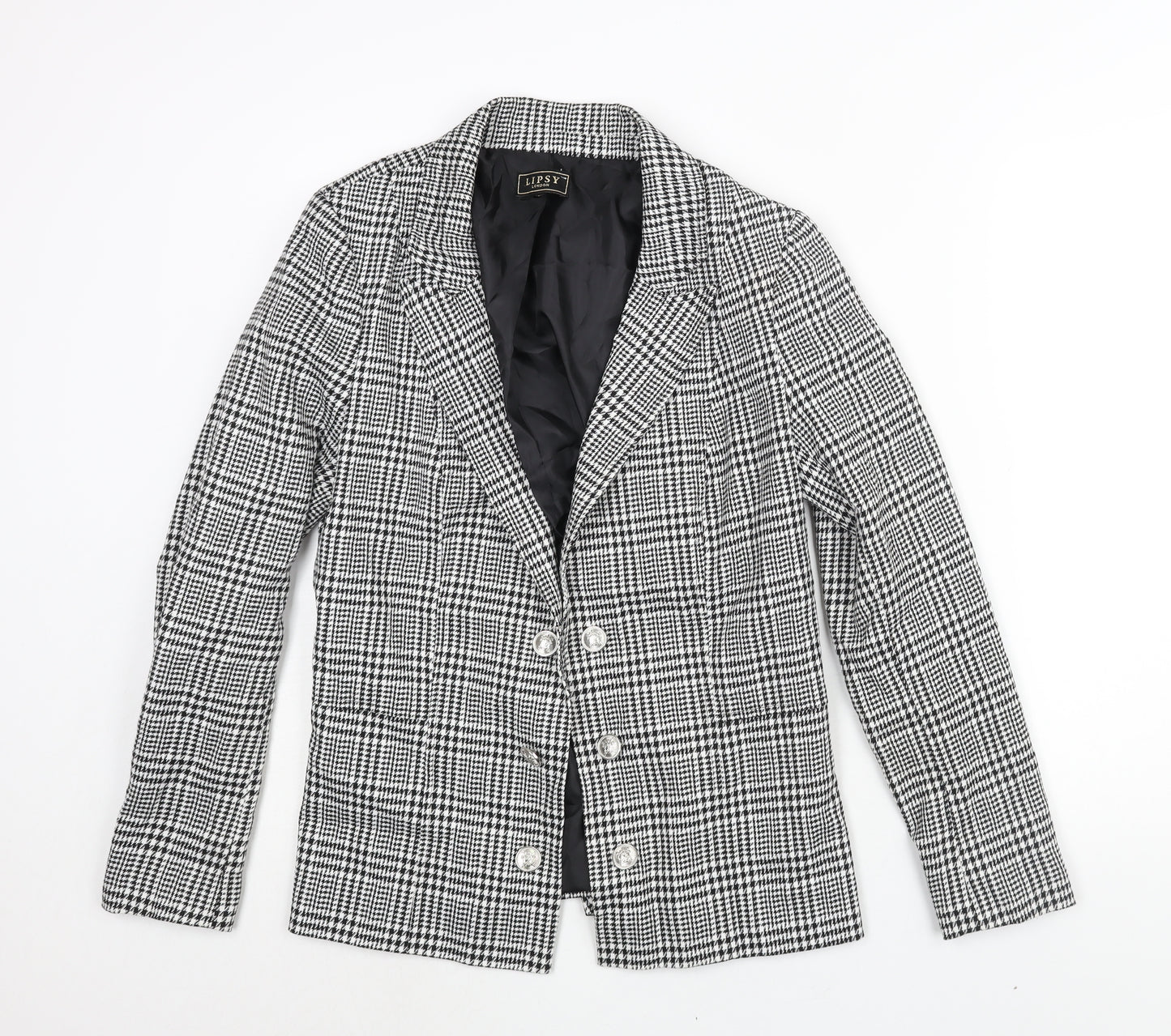 Lipsy Womens Black Check Jacket Blazer Size 16 Hook & Eye - Button Detail