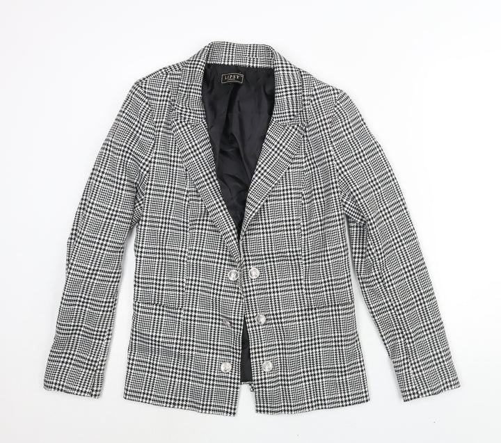 Lipsy Womens Black Check Jacket Blazer Size 16 Hook & Eye - Button Detail