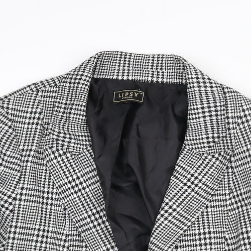 Lipsy Womens Black Check Jacket Blazer Size 16 Hook & Eye - Button Detail