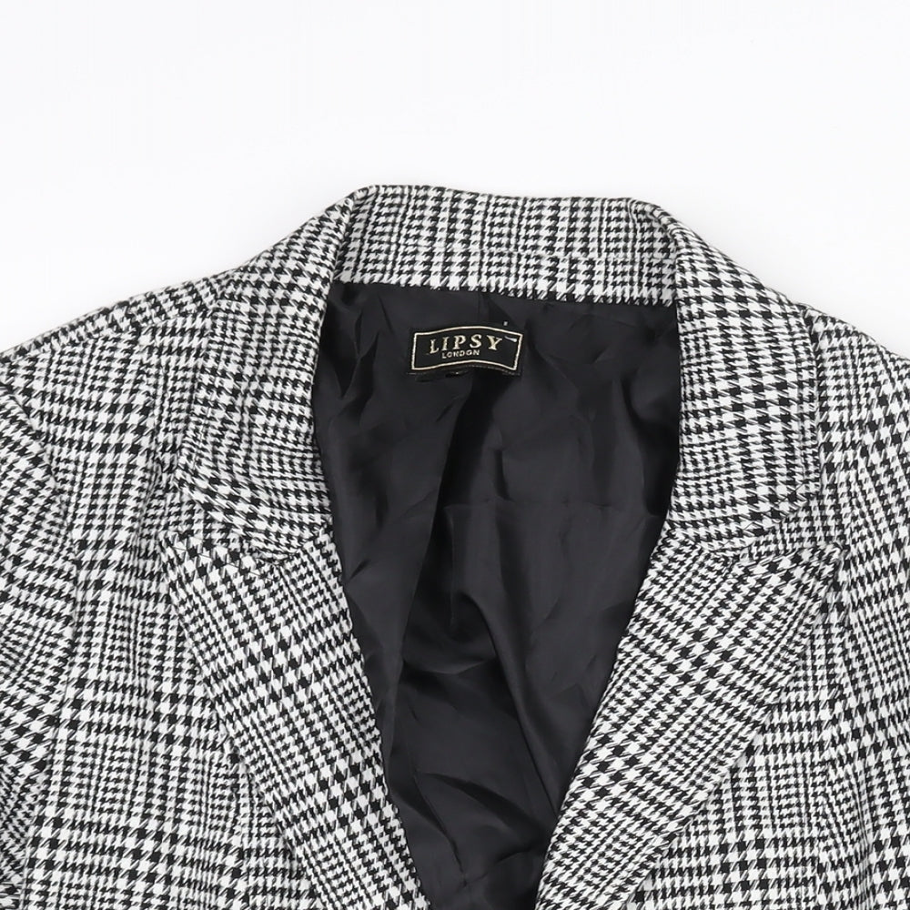 Lipsy Womens Black Check Jacket Blazer Size 16 Hook & Eye - Button Detail