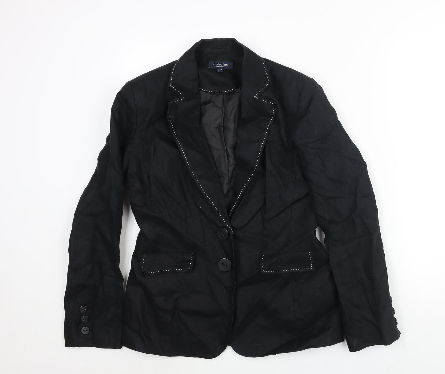 Debenhams Womens Black Linen Jacket Suit Jacket Size 10 - Stitch Detail