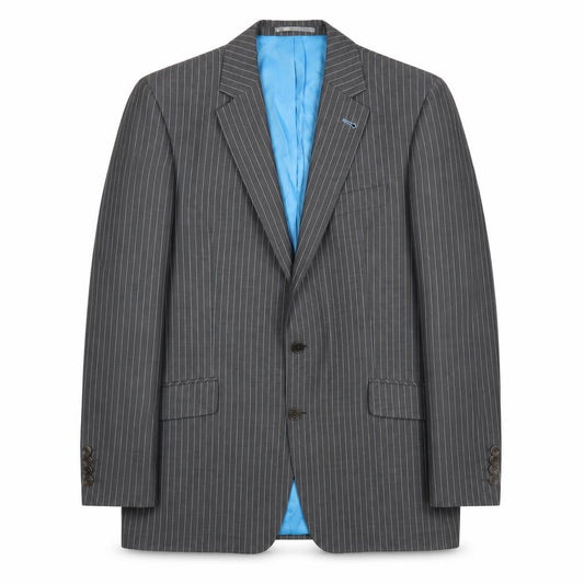 Front view of Next men’s grey striped wool jacket suit jacket, size 42, regular