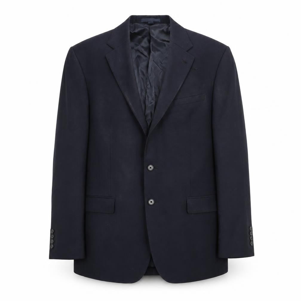 Front view of Marks & Spencer men’s blue polyester jacket suit jacket, size 42, regular