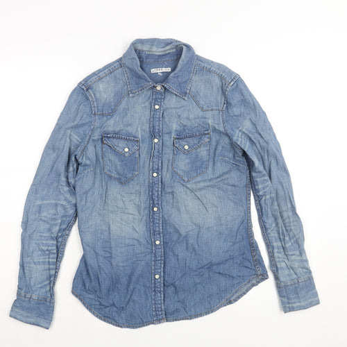 Gap Womens Blue Cotton Basic Button-Up Size XS Collared - Distressed
