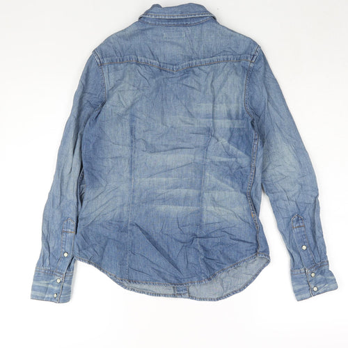 Gap Womens Blue Cotton Basic Button-Up Size XS Collared - Distressed