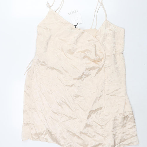 Zara Womens Ivory Viscose Wrap Dress Size 2XL V-Neck Tie