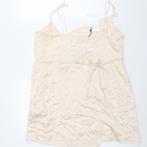 Zara Womens Ivory Viscose Wrap Dress Size 2XL V-Neck Tie