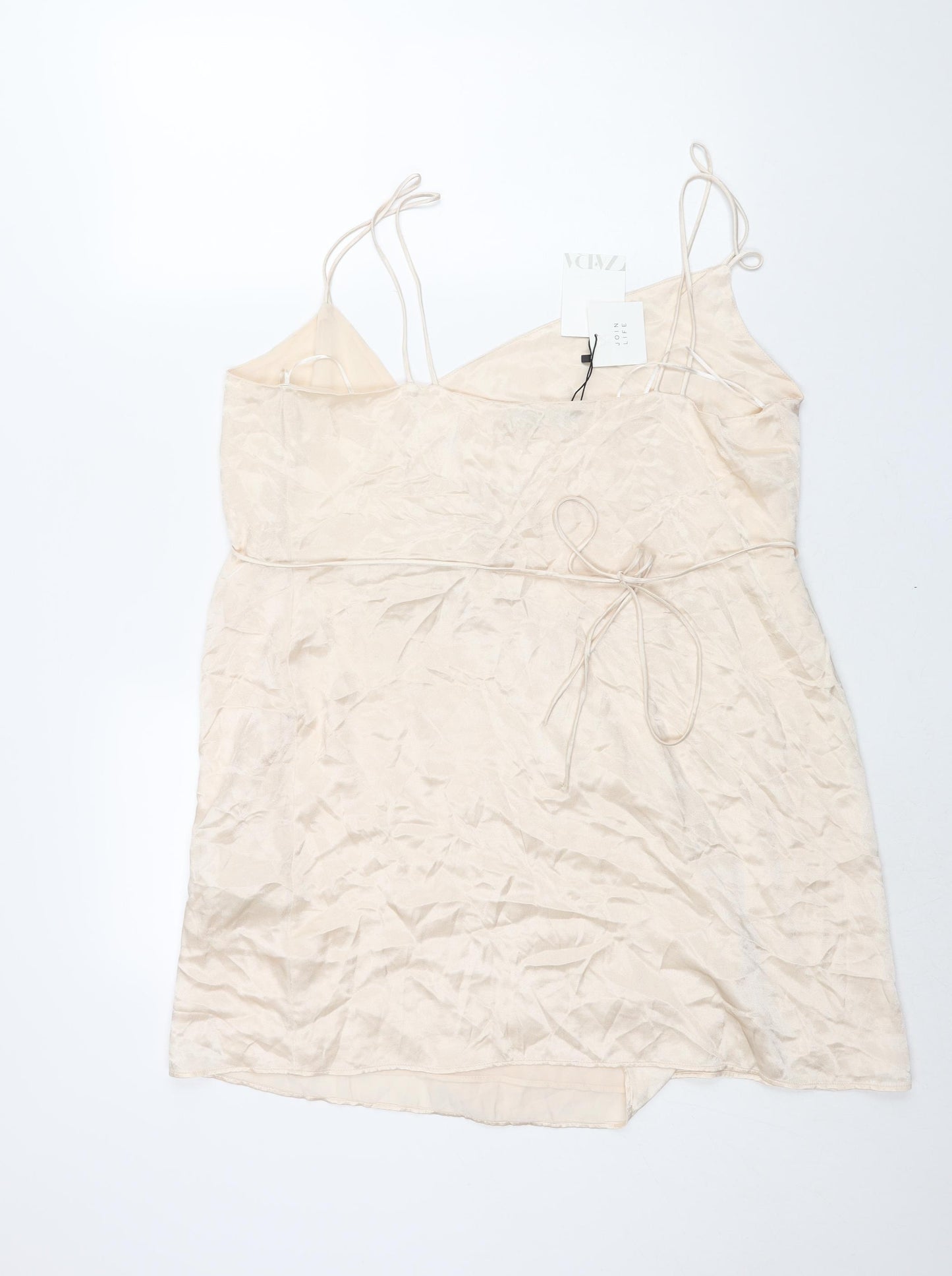Zara Womens Ivory Viscose Wrap Dress Size 2XL V-Neck Tie