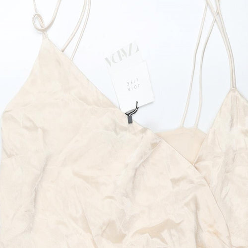 Zara Womens Ivory Viscose Wrap Dress Size 2XL V-Neck Tie
