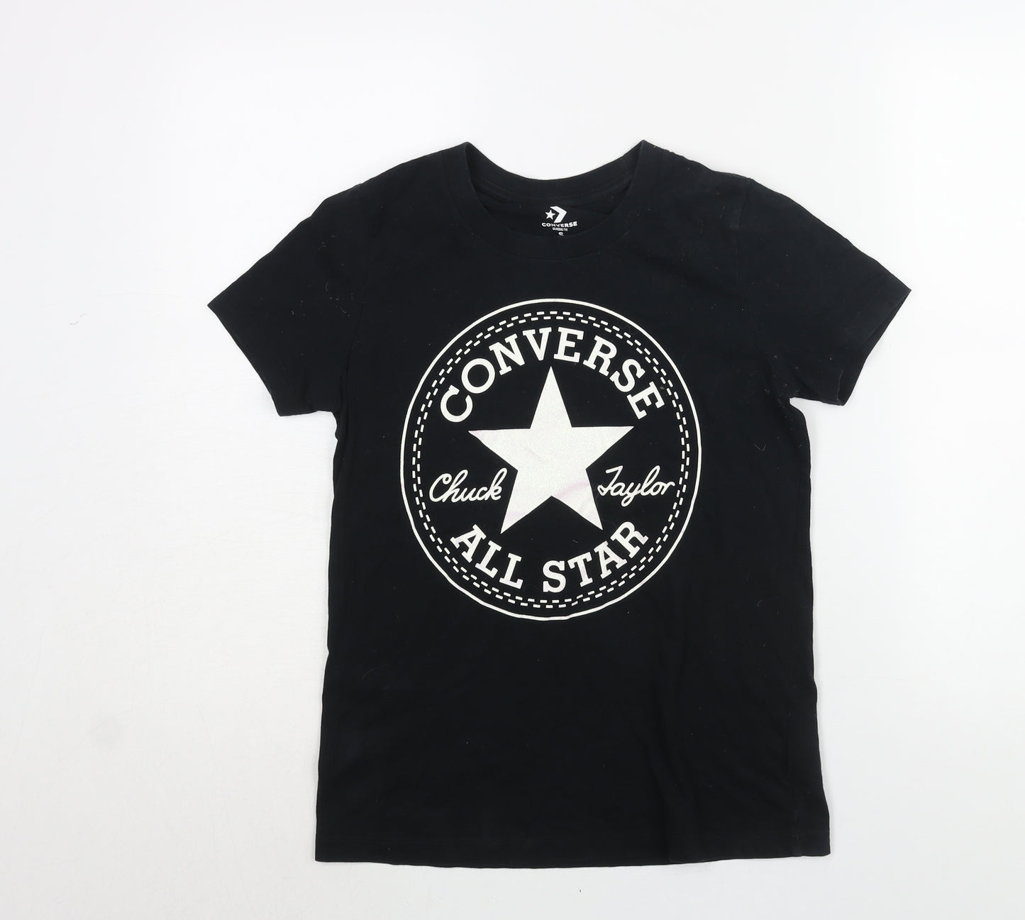 Converse Womens Black Cotton Basic T-Shirt Size S Crew Neck - Converse All Star Print