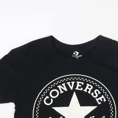 Converse Womens Black Cotton Basic T-Shirt Size S Crew Neck - Converse All Star Print