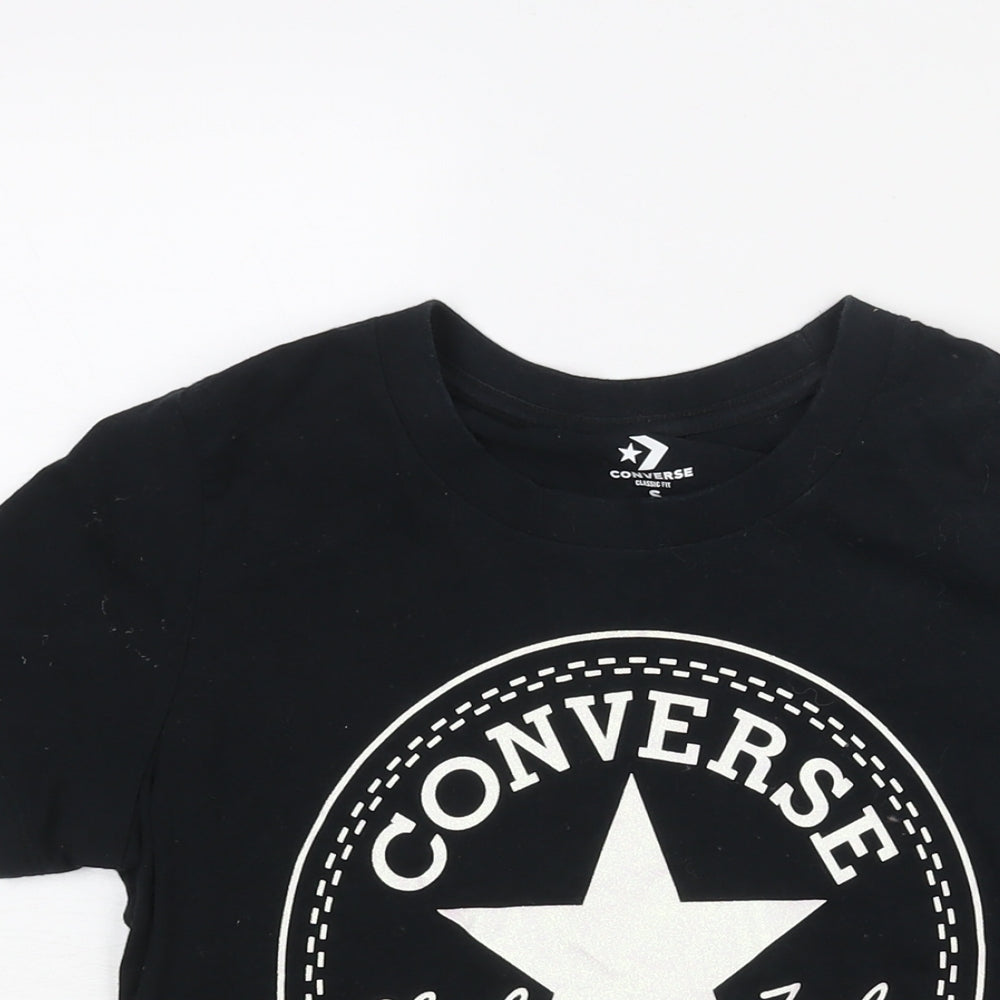 Converse Womens Black Cotton Basic T-Shirt Size S Crew Neck - Converse All Star Print