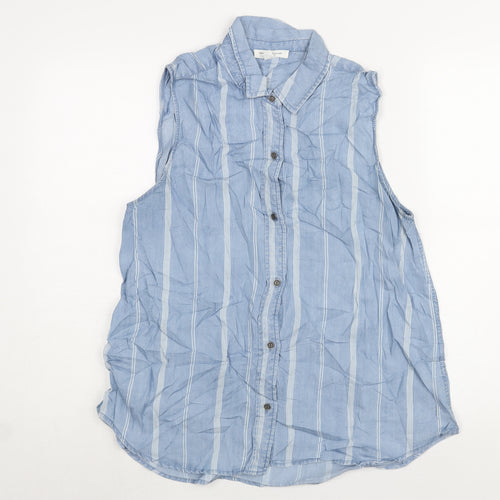 Beach Lunch Lounge Womens Blue Striped Lyocell Basic Button-Up Size L Collared