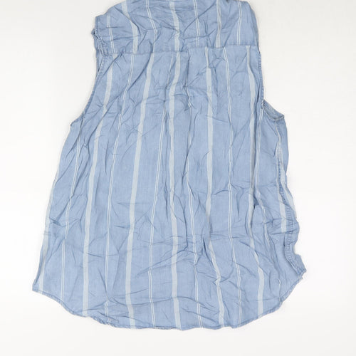 Beach Lunch Lounge Womens Blue Striped Lyocell Basic Button-Up Size L Collared