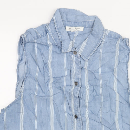 Beach Lunch Lounge Womens Blue Striped Lyocell Basic Button-Up Size L Collared