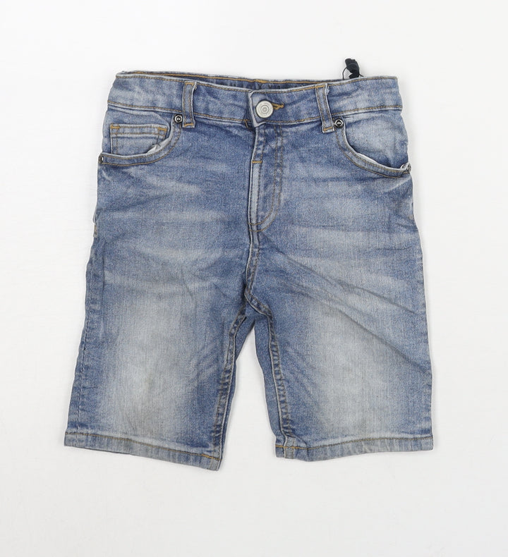 River Island Boys Blue Cotton Bermuda Shorts Size 5-6 Years L8 in Regular Snap - Waist 22 Inches