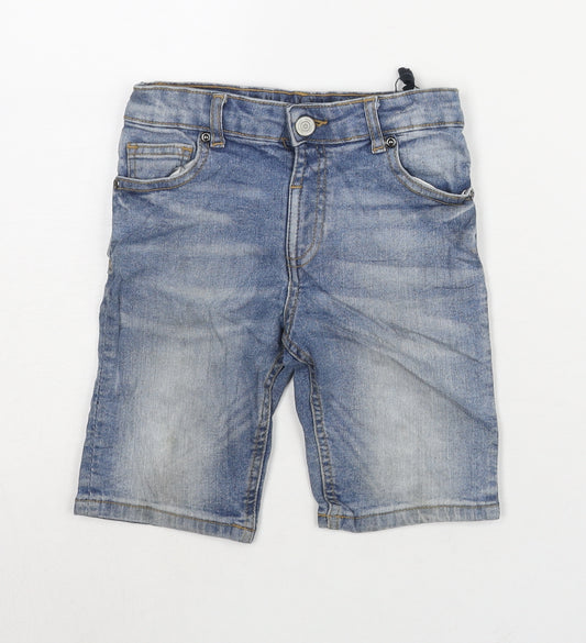River Island Boys Blue Cotton Bermuda Shorts Size 5-6 Years L8 in Regular Snap - Waist 22 Inches