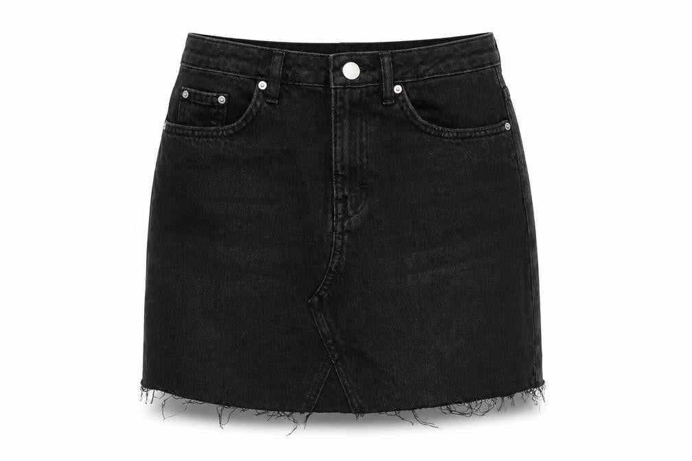 Front view of Diviided women’s grey cotton a-line skirt, size UK 10, zip