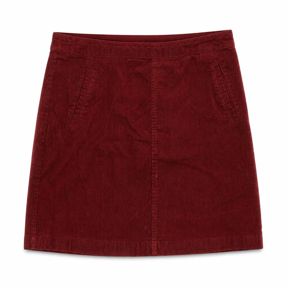 Front view of Oasis women’s red cotton a-line skirt, size UK 10, zip