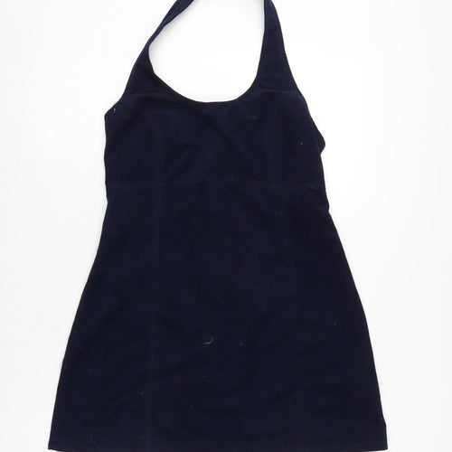Topshop Womens Blue Polyimide Pinafore/Dungaree Dress Size 12 Halter Zip
