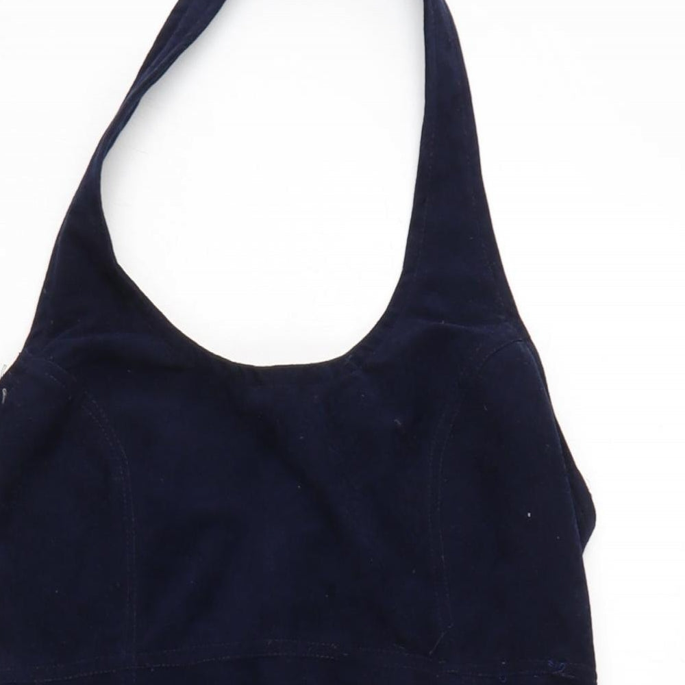 Topshop Womens Blue Polyimide Pinafore/Dungaree Dress Size 12 Halter Zip
