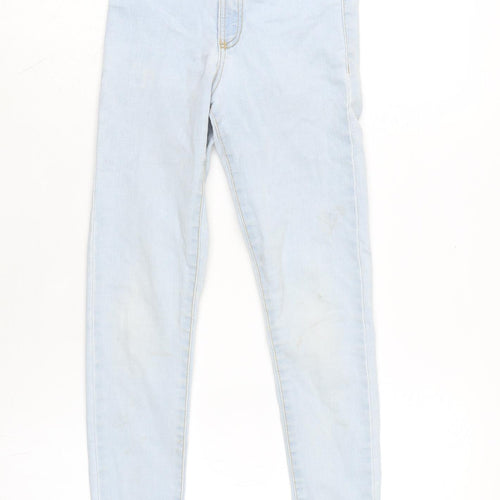 Zara Girls Blue Cotton Tapered Jeans Size 9 Years L22.5 in Regular Zip - Raw Hem