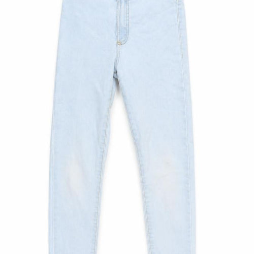Zara Girls Blue Cotton Tapered Jeans Size 9 Years L22.5 in Regular Zip - Raw Hem