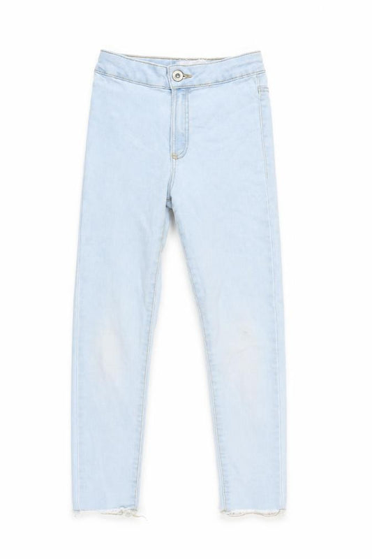 Zara Girls Blue Cotton Tapered Jeans Size 9 Years L22.5 in Regular Zip - Raw Hem