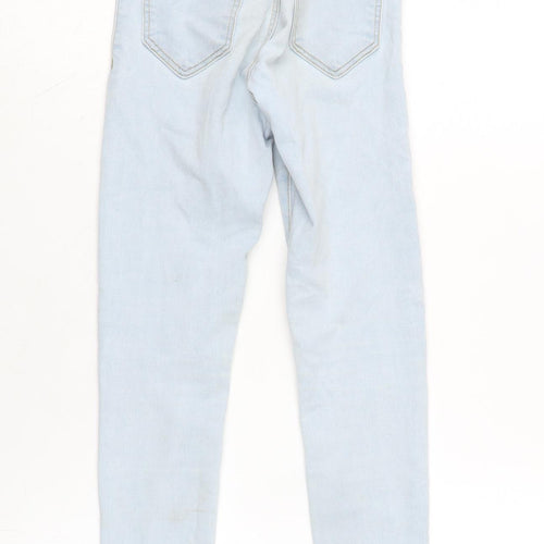 Zara Girls Blue Cotton Tapered Jeans Size 9 Years L22.5 in Regular Zip - Raw Hem